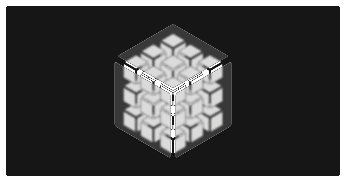 A cube comprised of smaller cubes meant to represent a monorepo with many packages.